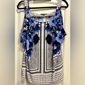 Floral Blue and Black Women's Top